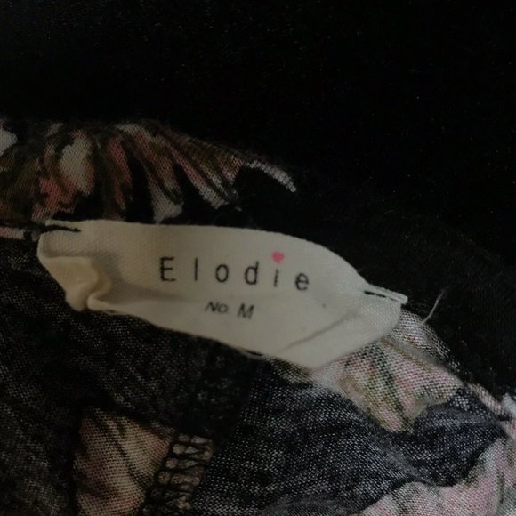 Elodie Women's Floral  black medium Top Rayon Shirt Sz M Short Sleeve open front - Picture 9 of 10